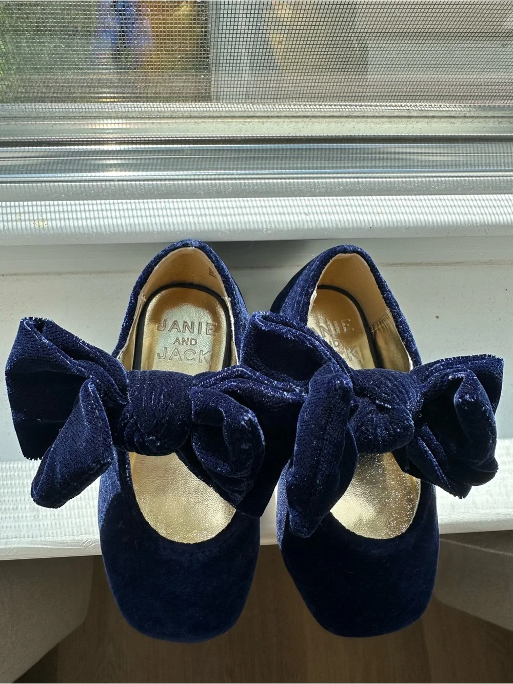 Infant Janie and Jack Velvet Bow Dress Shoes - Navy